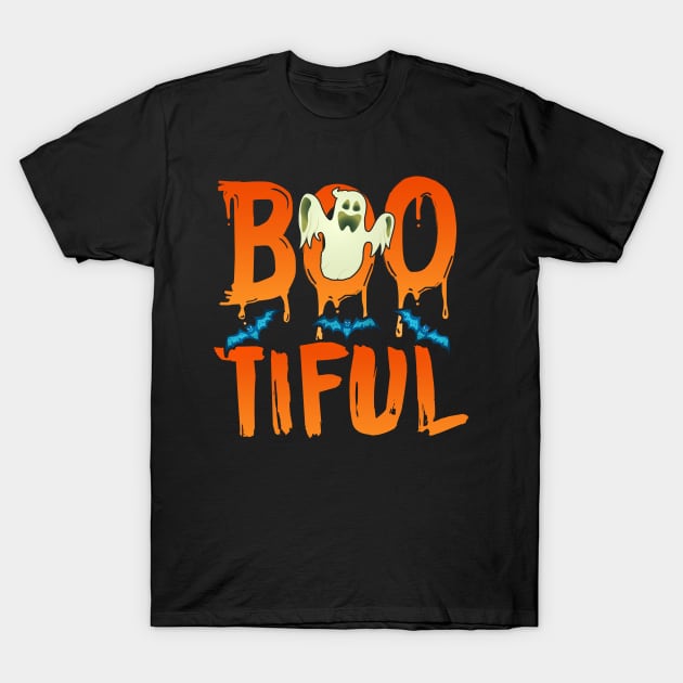 Cute Boo-tiful Ghost Bootiful Funny Beautiful Pun T-Shirt by theperfectpresents